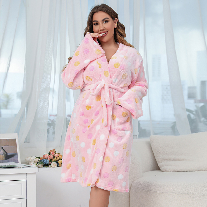 Cross-Border Thickened New plus Size Nightgown Women's Flannel Bathrobe Long Pajamas Home Wear Autumn and Winter Women's Long Sleeve