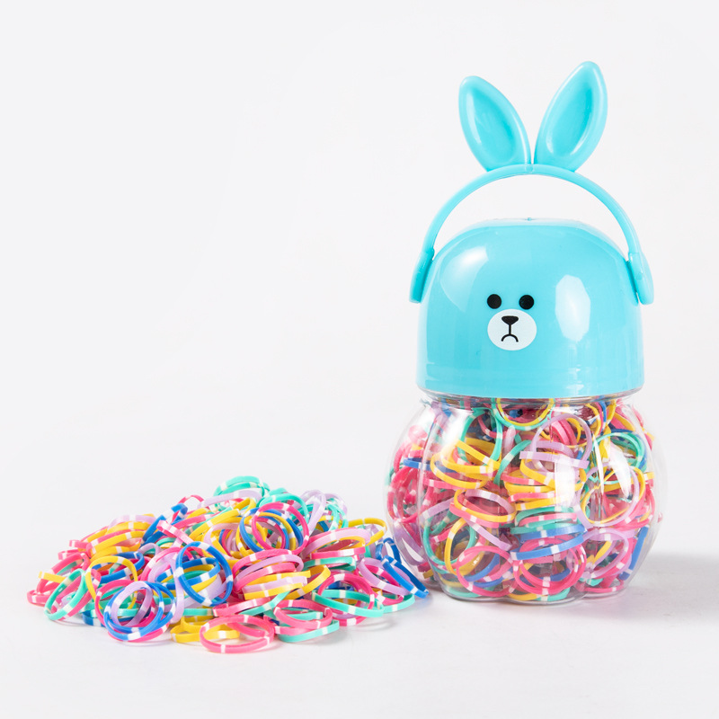 2022 New Cartoon Cute Rabbit Bottled Disposable Rubber Band Baby Hair Tie Thickened Rubber Band Wholesale