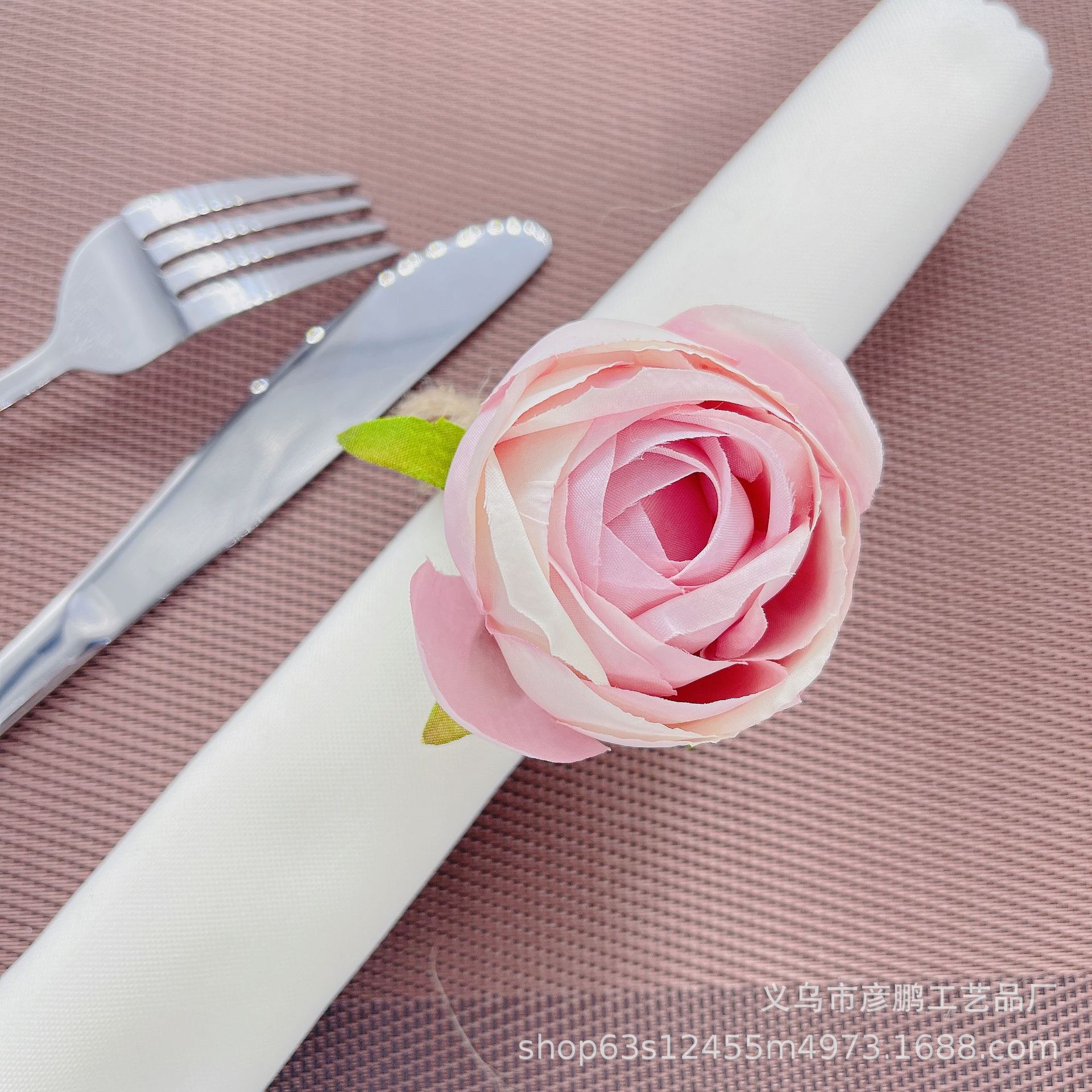 New Cross-Border Hotel Napkin Ring Artificial Rose Decoration Napkin Ring Napkin Ring Wedding Exquisite Napkin Ring Wholesale