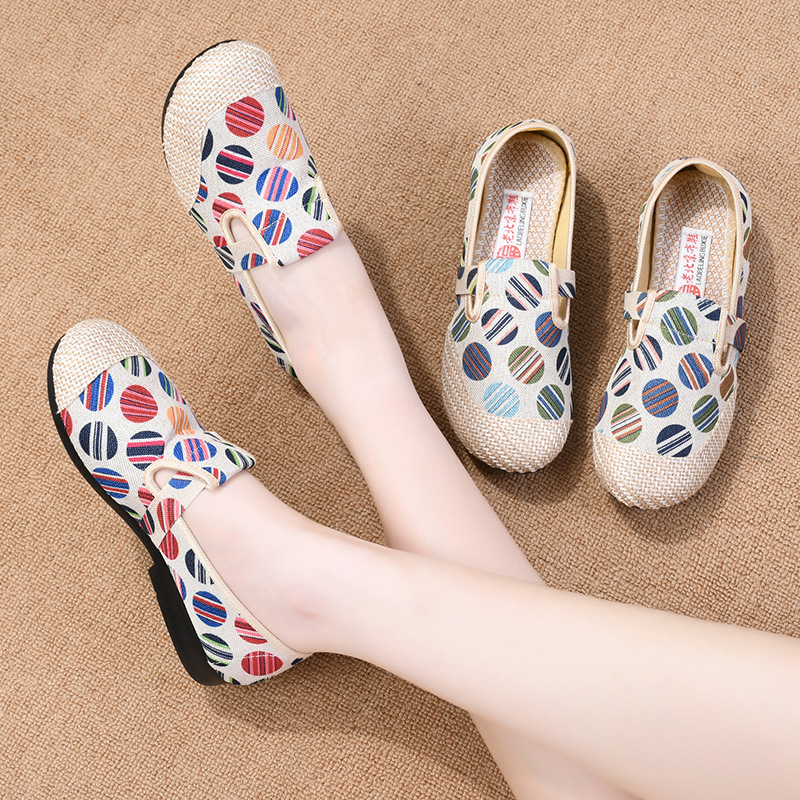 春秋季老北京布鞋女透气亚麻渔夫鞋一脚蹬妈妈鞋平底懒人鞋单鞋