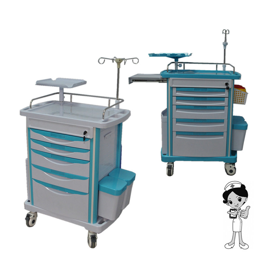 医院抢救车abs药品急救车质优静音轮 多抽屉铝合金立柱急救药品车