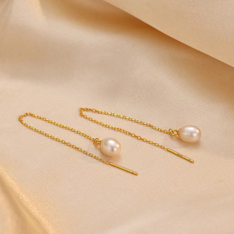 s925纯银天然珍珠耳线女气质流苏耳环引流批发礼物引流-阿里巴巴