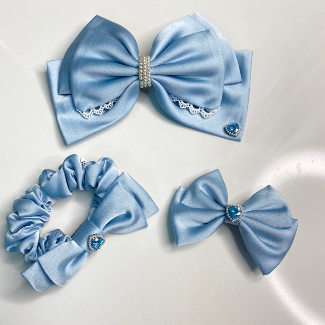 恩多蓝色系列蝴蝶结珍珠发夹后脑勺夹2023年新款日系压夹头饰发饰