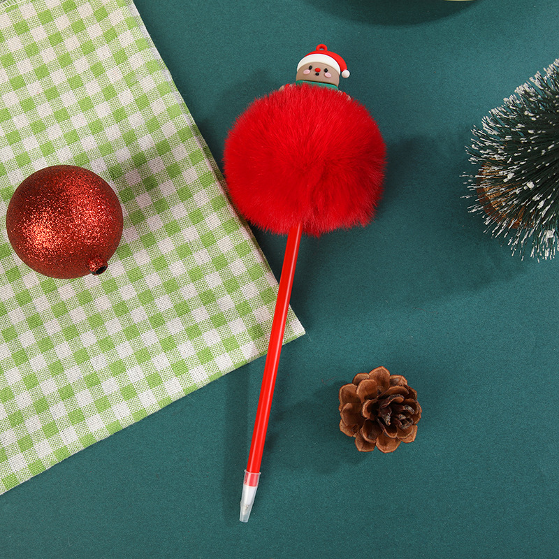 Creative Christmas Style Pompom Pen Ballpoint Pen Cute Cartoon Snowman Christmas Stationery School Opening and Closing Small Prize