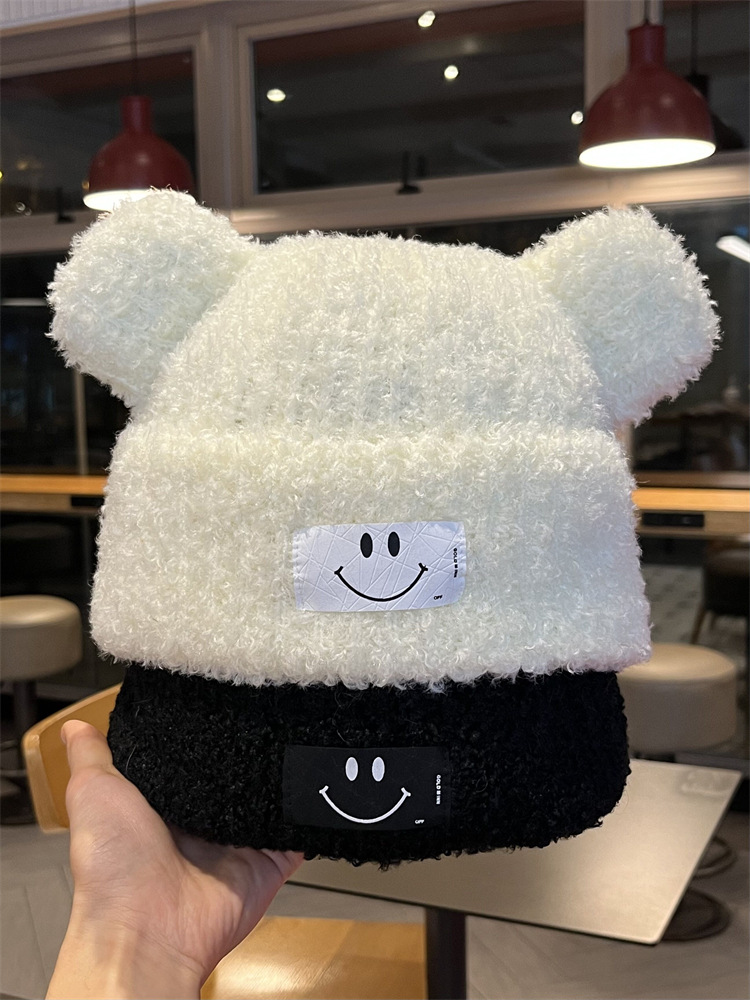 Japanese Cute Cartoon Bear Woolen Cap Men and Women Autumn and Winter Thickening Warm Earflaps Cap Show Face Little Wild Knitted Hat