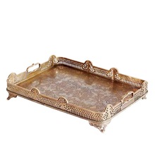 玻璃黄铜托盘雕花手工美式奢华复古做家用软创意装饰果盘首饰盒