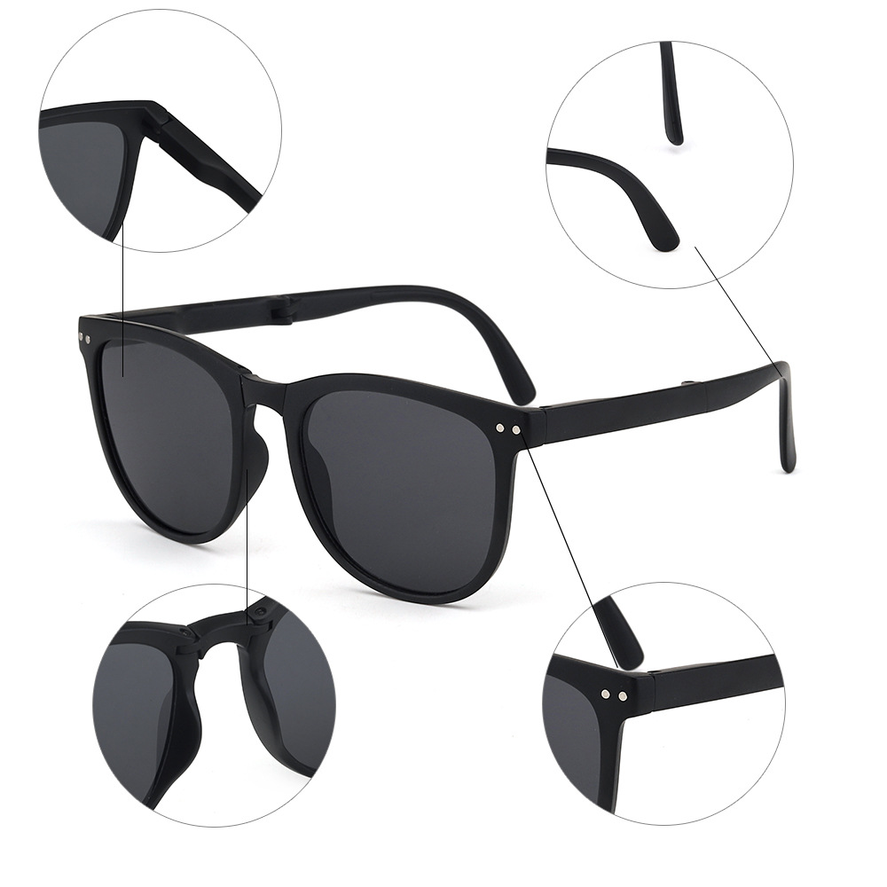 Uv400 Uv Protection Sun-Resistant Sunglasses Men's Convenient Oval Frame Sun-Shade Glasses Folding Sunglasses Women Reflective Lenses