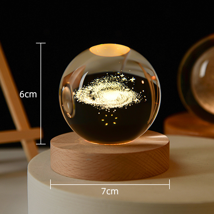 Starry Sky Astronaut Crystal Ball 3D Luminous Inner Carving Small Night Lamp Wooden Desktop Decoration for Girls and Students