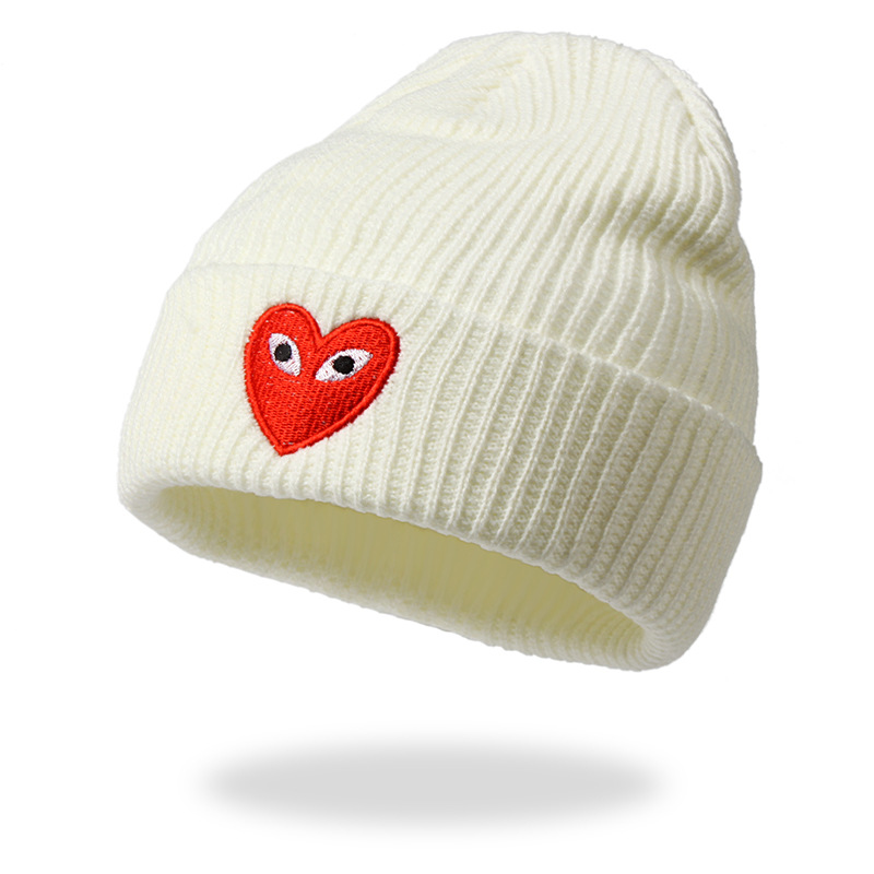 Europe and America Cross Border Embroidery Love Woolen Cap Spring, Autumn and Winter Fashion Men and Women Knitted Hat Outdoor Keep Warm Pullover Hat