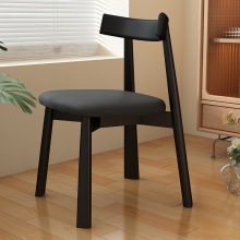 北欧实木餐椅家用靠背高端餐厅黑色轻奢软包木凳子中古风餐桌椅子
