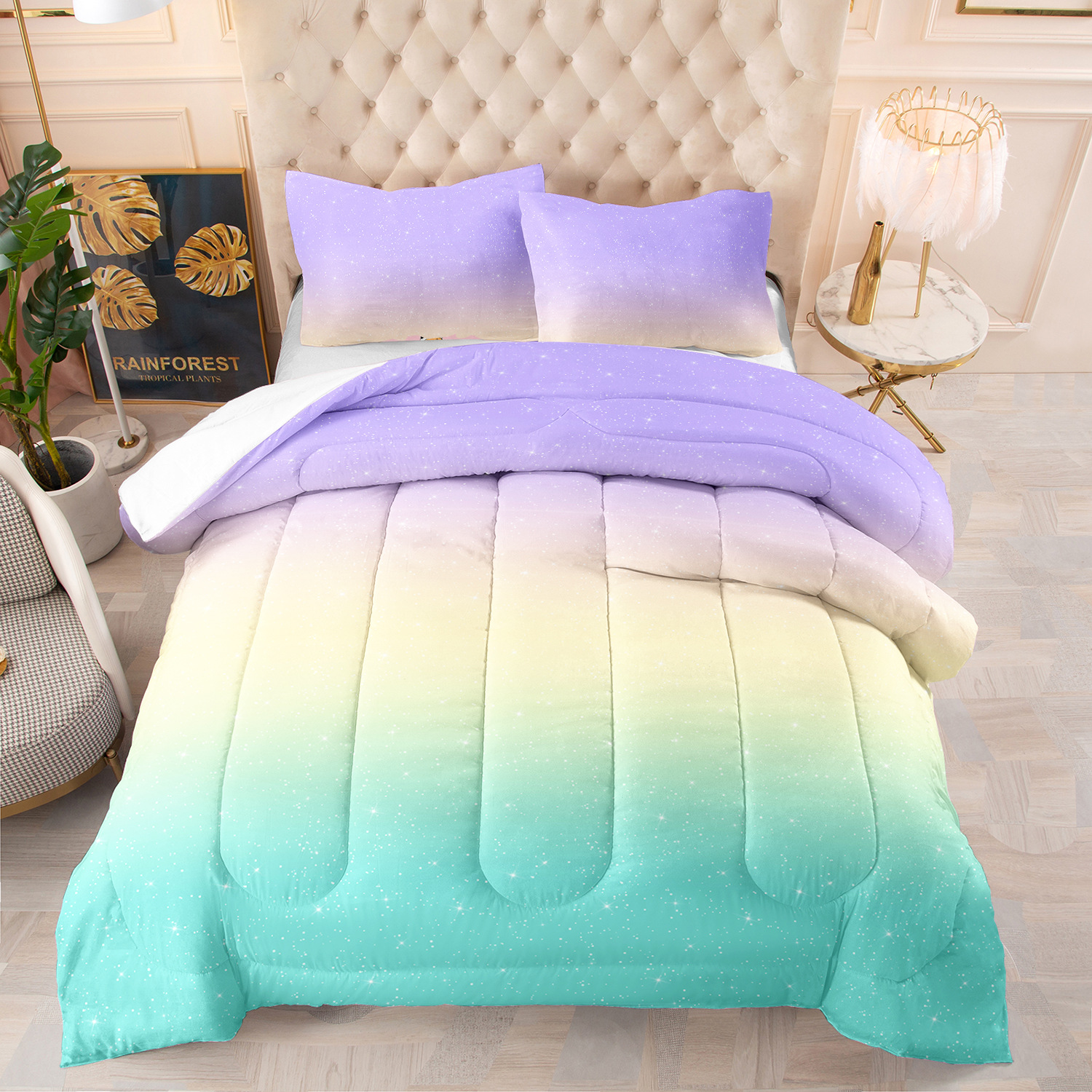 渐变云彩天空层次感羽丝棉被批发外贸亚马逊跨境胖被子采购价格,怎么