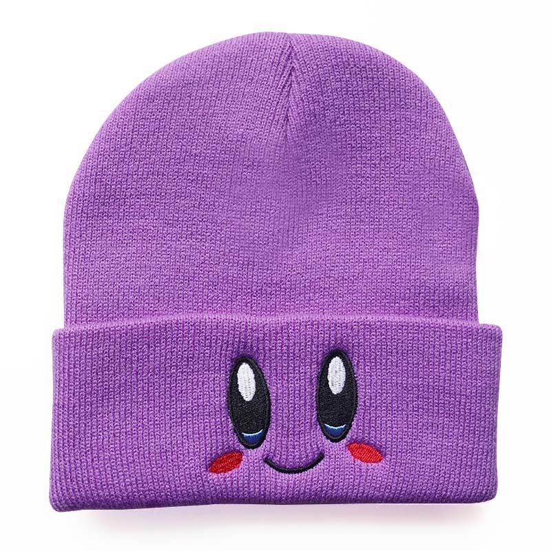 8 Colors Autumn and Winter Kirby Woolen Cap Cute Smiley Face Eye Embroidery Knitted Hat Gifts for Boys and Girls Students Hat