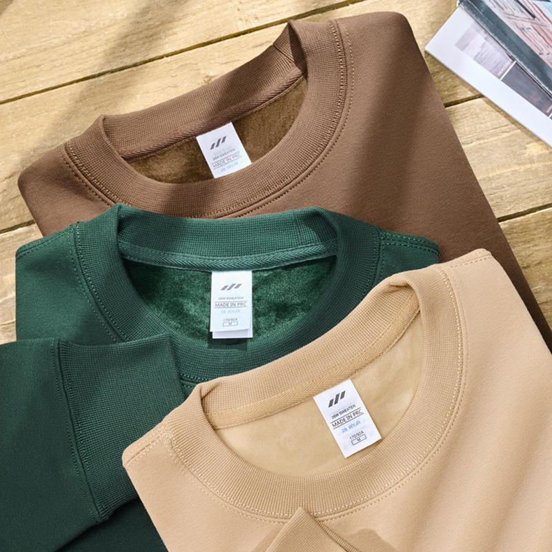 黄雀针织|重磅400g银狐绒加绒圆领卫衣男 纯色打底衫情侣上衣服潮