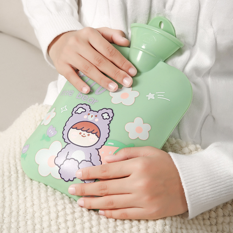 Hot Water Bag Water Injection Hot Water Bottle Women's Small Mini Irrigation Large Cute Hot Water Bag Plush Rubber Thickened