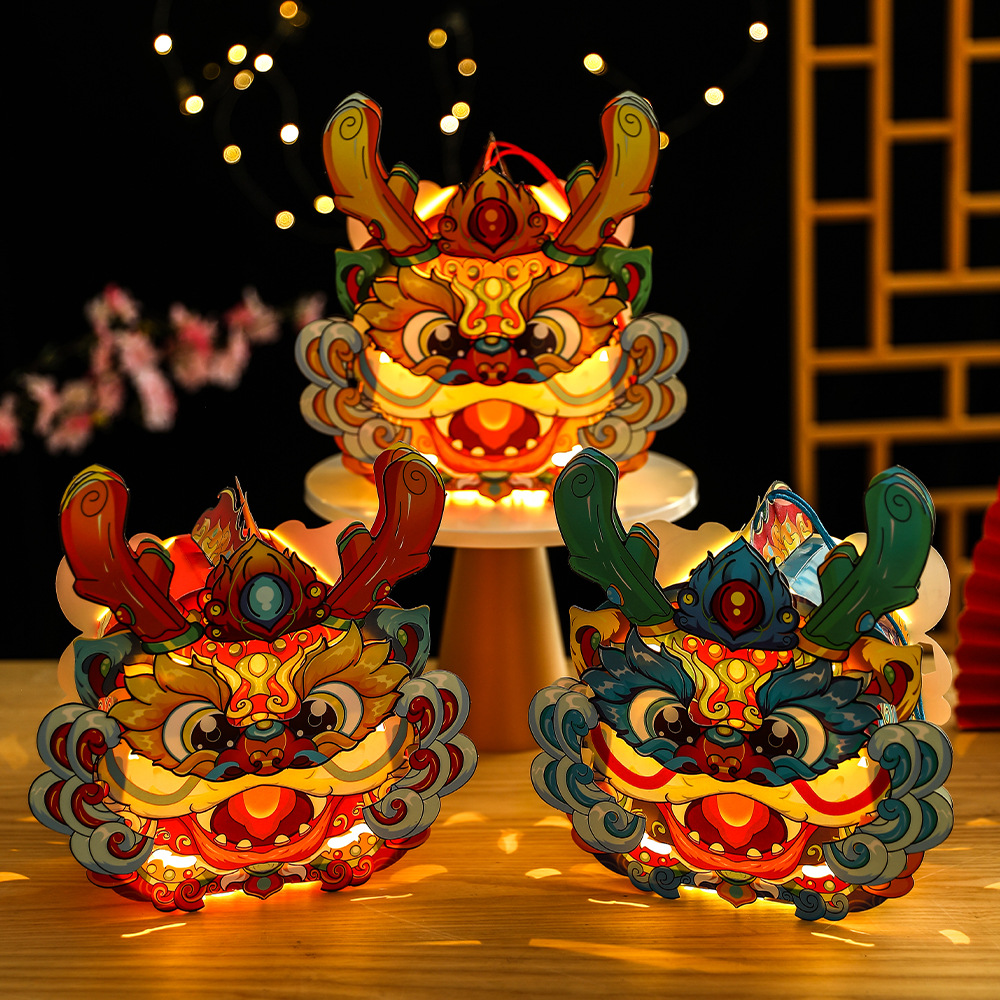 Chinese New Year Decoration Portable Luminous Lantern New Year CreativeLion Dance Children Portable Lantern