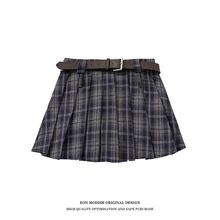 EON女装|2024夏季新品实拍美式复古配腰带格子短裙