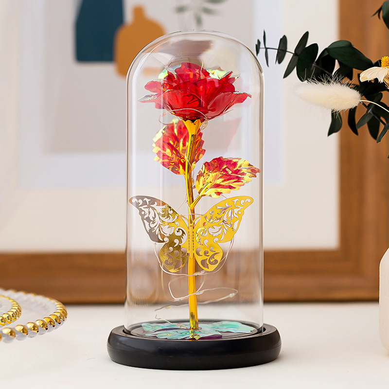 preserved fresh flower glass cover luminous gold-foil roses christmas valentine‘s day gift creative small night lamp decoration cross-border