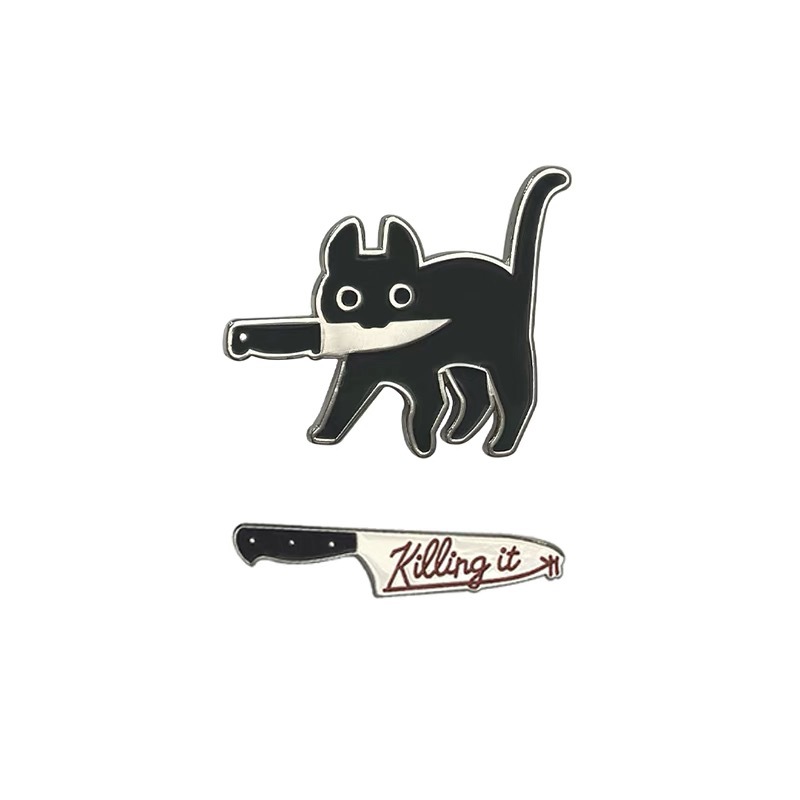 非主流叼着刀的小猫创意可爱有趣合金胸针徽章学生男女装饰品