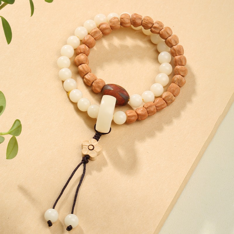 Hot Zhenbaixiang Seed Bracelet White Jade Bodhi Root Bracelet Hand-Held Women's Double Circle Buddha Beads Crafts Flexible Ring Accessories Beads Men