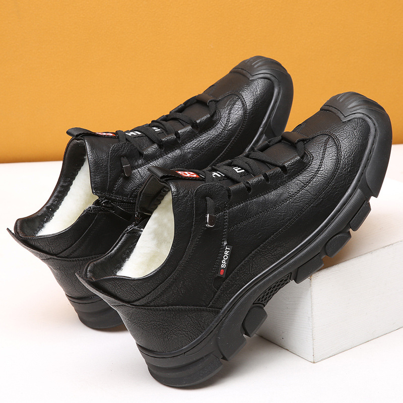 冬季棉鞋男士运动休闲高帮加绒加厚防滑雪地靴牛皮保暖男鞋子代发