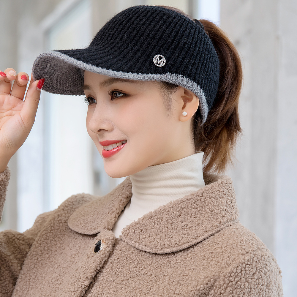 空顶帽针织帽鸭舌帽女士秋冬季休闲户外潮棒球帽骑车毛线帽子厂家