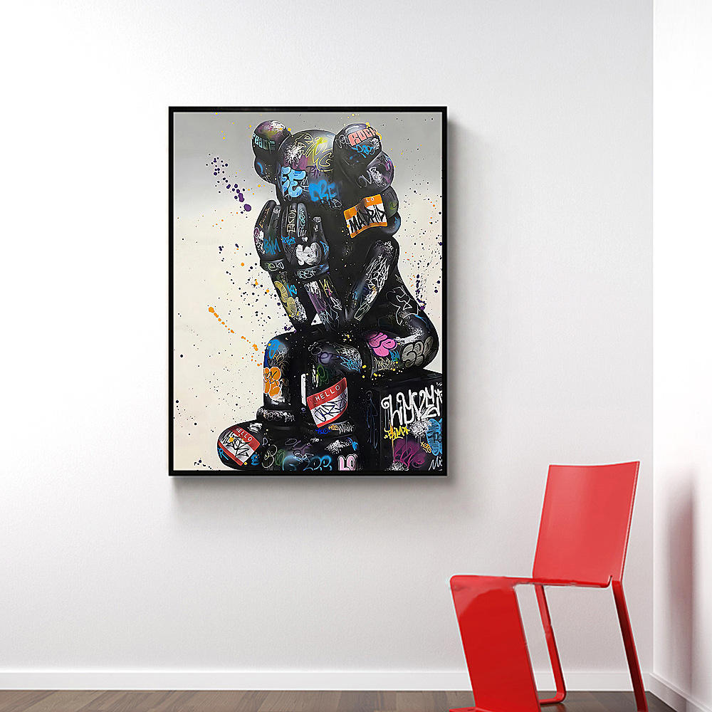 现代轻奢kaws暴力熊客厅装饰画玄关走廊过道挂画卡通潮牌玄