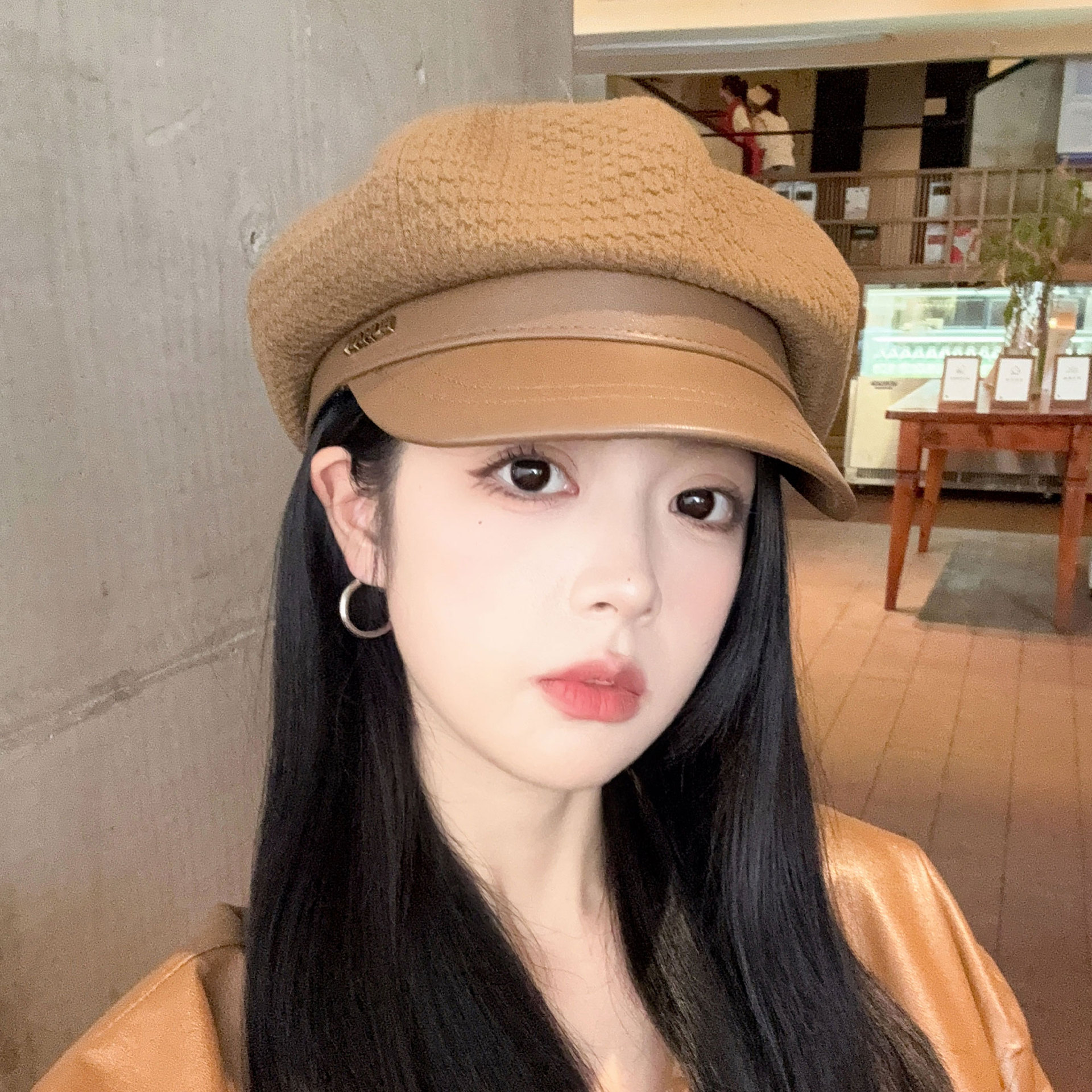 韩系新款贝雷帽女春秋薄款大头围英伦风鸭舌八角帽复古文艺画家帽