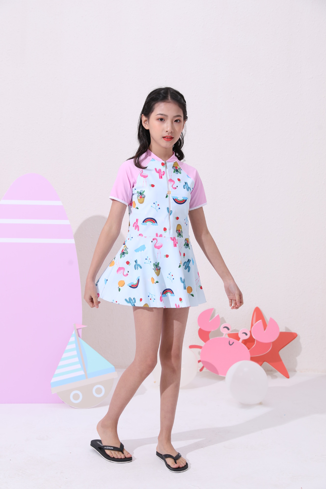 批发分体儿童泳衣套装女保守平角女童泳衣 大童学生爆款裙式泳装