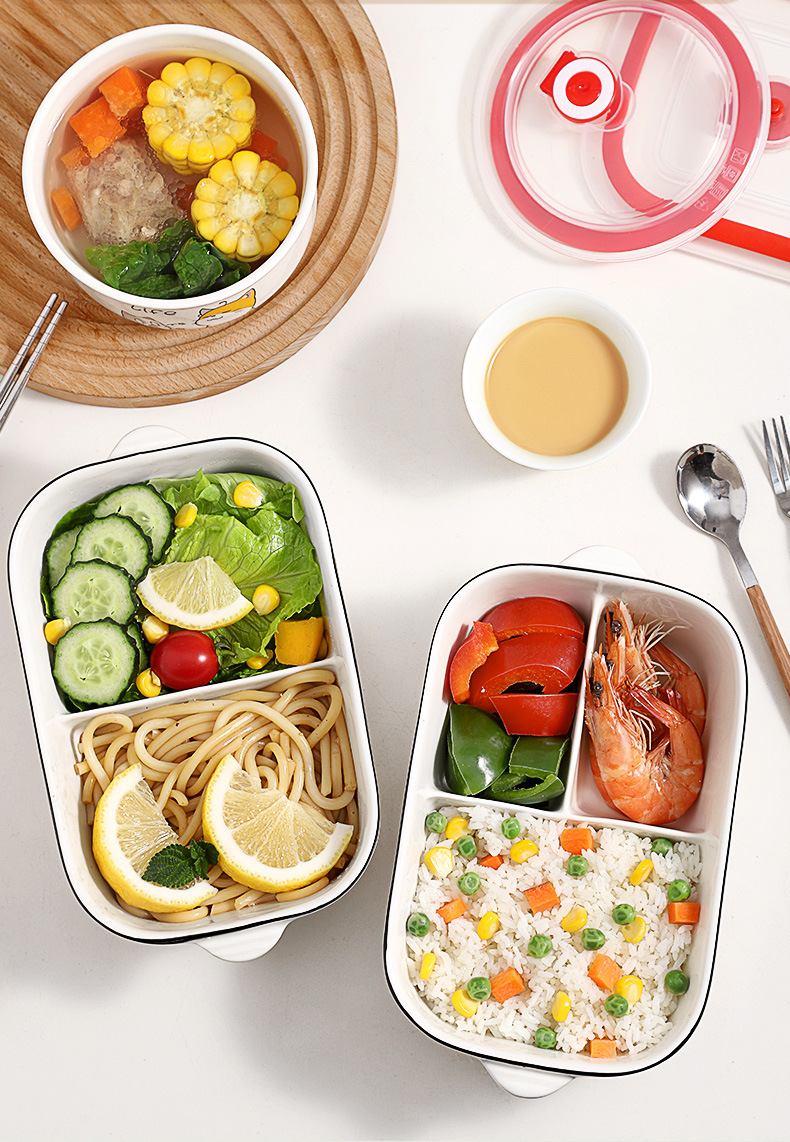 上班族饭盒微波炉加热餐盒带盖高颜值陶瓷分格带饭ins学生便当盒