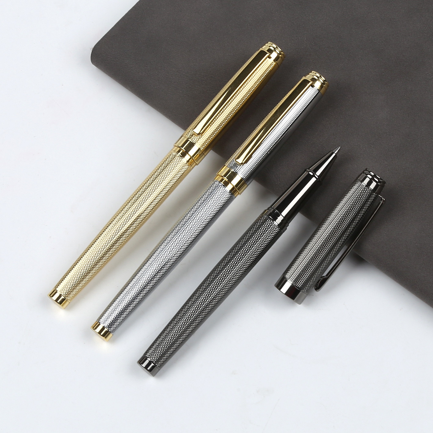 定制全杆刻花金属圆珠笔 电镀仿金色亮铬色枪黑色签字笔礼品笔