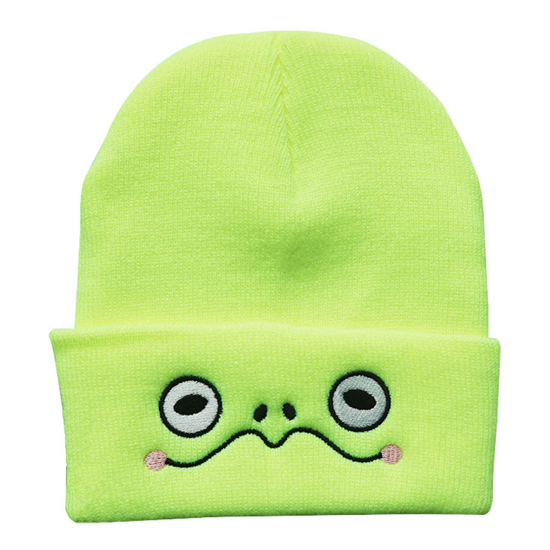 New Men's and Women's Fall Winter Trend Cartoon Woolen Cap Sad Frog Eyes Embroidered Knitted Hat Thermal Head Cover Hat