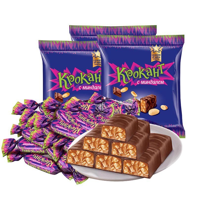 俄罗斯进口食品批发紫皮糖袋装巧克力糖果好吃的喜糖500g休闲零食