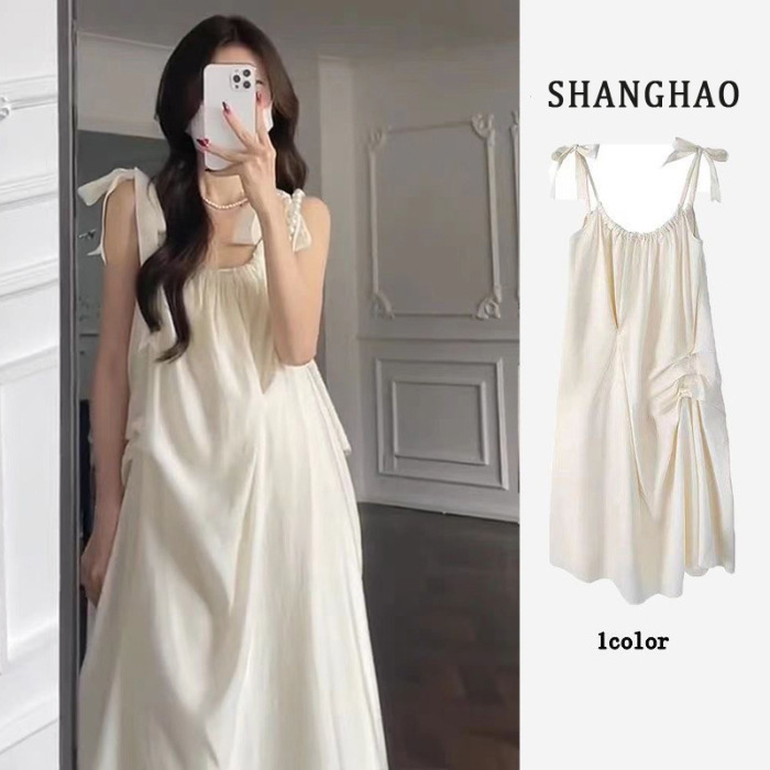 Seaside Holiday White Suspender French Dress Sanya Travel Wear Match Fairy Long Dress Summer 2023 New