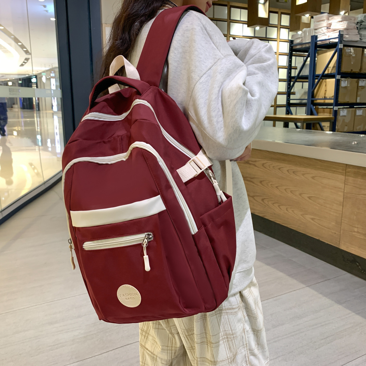 Schoolbag Female College Student 2023 New Korean Style Retro Solid Color Campus Backpack Female Junior High School Student Backpack