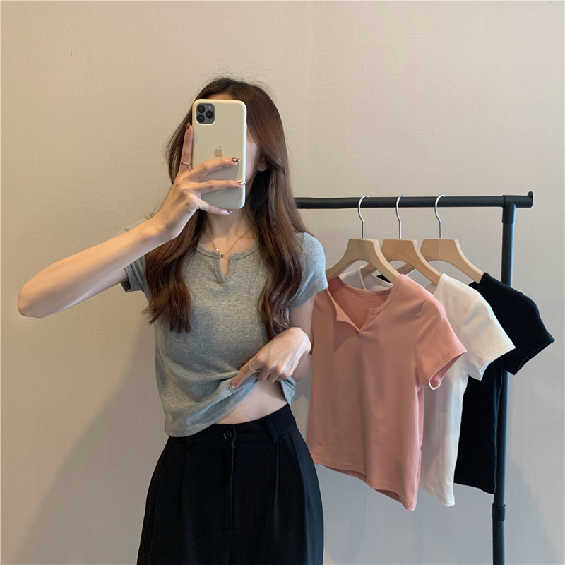 short women‘s summer design pink slim-fit cropped hot girl‘s t-shirt short sleeve 2022 summer new clothes