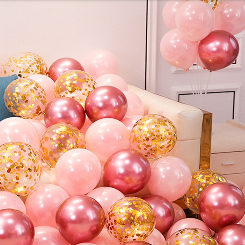 Birthday Balloon Set Wedding Room Decoration Pink Wedding Decoration Party Sequins Thickened Metal Balloon Package