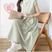 韩国夏季圆领小排扣条纹无袖连衣裙甜美韩版新色登场