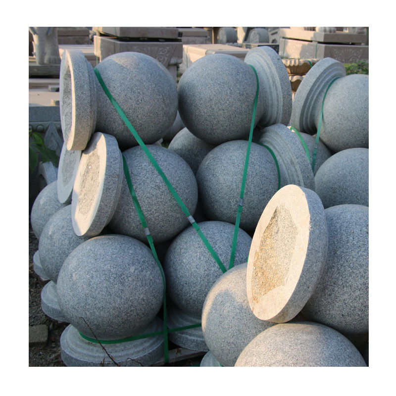 抛光圆形挡路石球花岗岩芝麻白挡车球路障石公园花岗岩石石墩