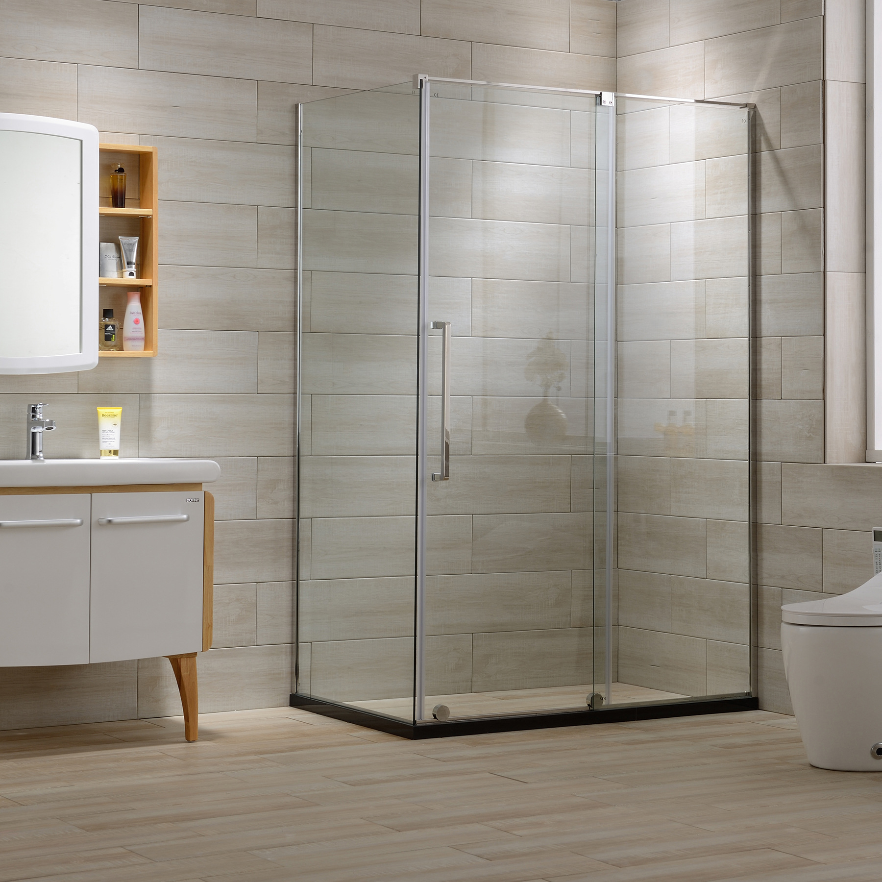 走下轨道长方形滑动不锈钢大滚轮钢化玻璃淋浴房