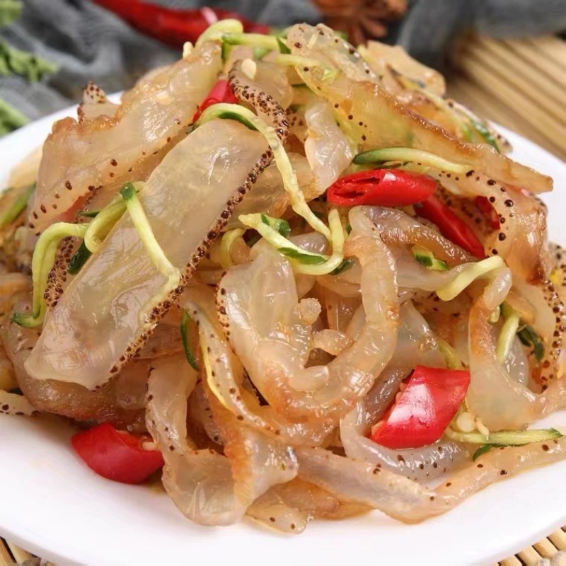 海蜇丝开袋即食虎斑珊瑚海蜇七星花丝凉拌菜渤海特产凉拌菜代发