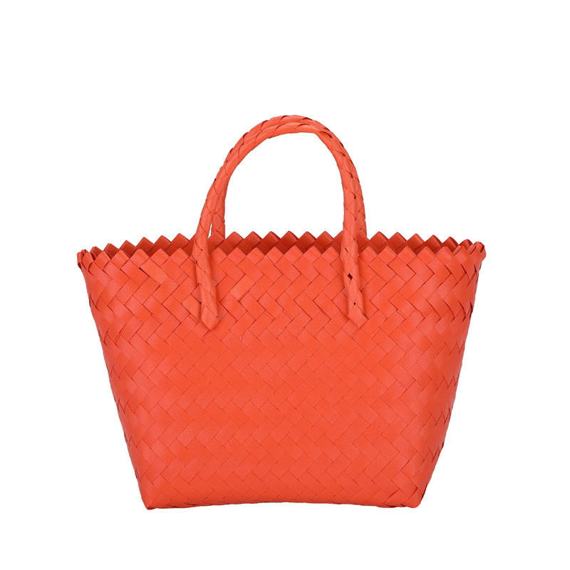 2023 Spring and Summer Hand-Woven Bag Plastic Portable Women's Bag Simple Vegetable Basket Girl Hand Carrying Vacation Beach Bag