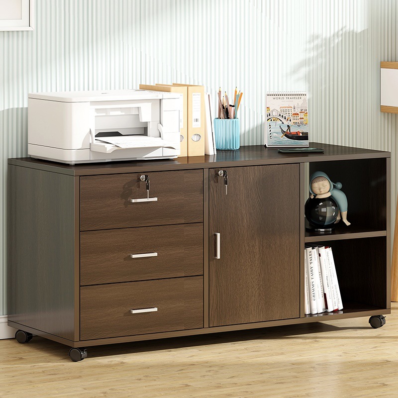 办公桌边柜侧柜木质带锁办公室文件柜打印机置物架抽屉储物柜矮柜