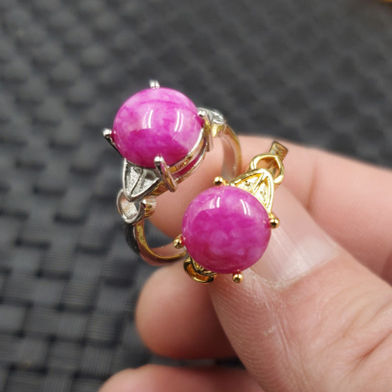 玉石戒指桃花玉戒指粉色玉石活口戒指石英岩玉戒指饰品戒指玉指环