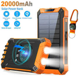 跨境TiK亚马逊爆款无线充户外防水太阳能充电宝移动电源20000mah