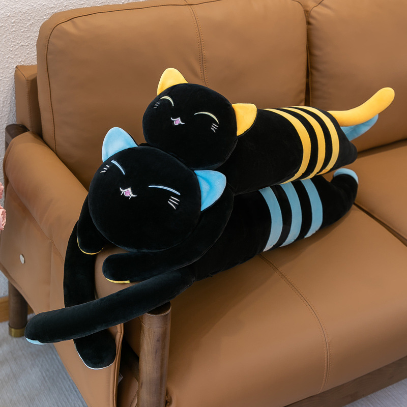 Cute Stripes Cat Doll Plush Toy Pillow Foreign Trade Wholesale Black Stripes Cat Doll Bed to Sleep with Pillow