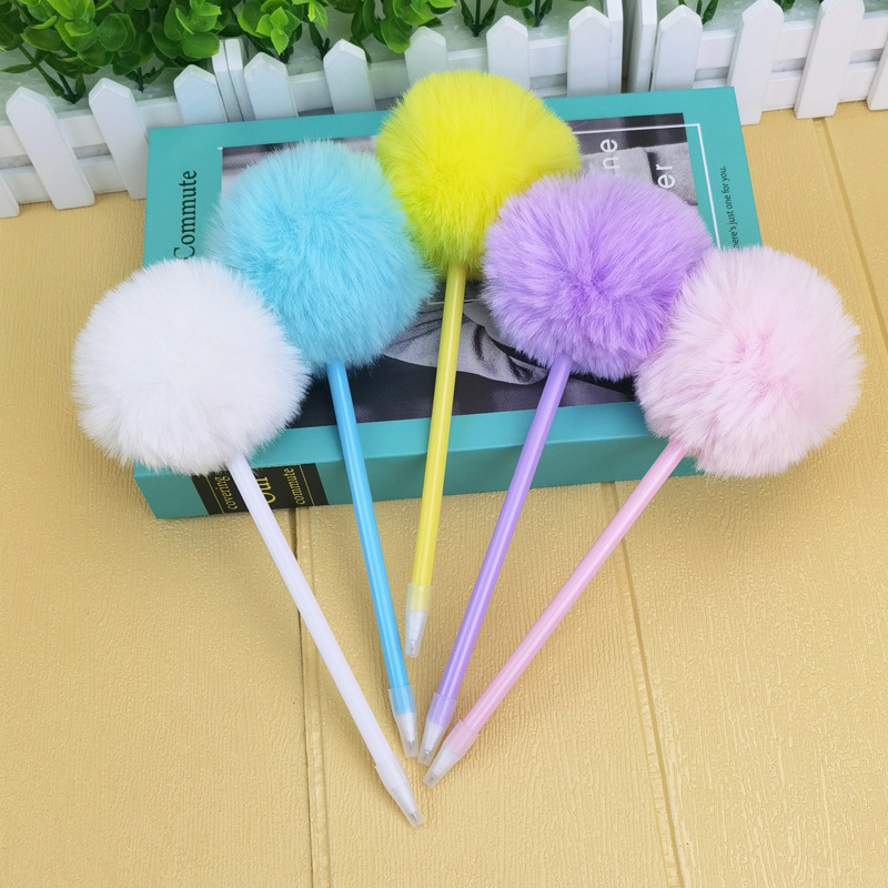 Creative New Fur Ball Pen Cute Plush Gel Pen Factory Wholesale Imitation Rex Rabbit Fur Ball Pen Gift Pen Ballpoint Pen