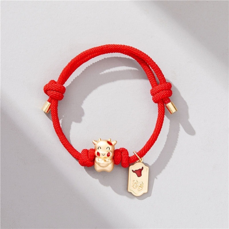 红绳手链女学生韩版情侣手绳牛转乾坤可爱小牛手串一对送男友闺蜜