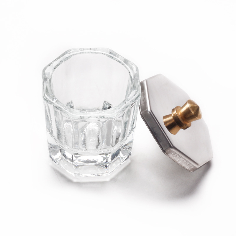 Nail Octagon Cup Lid Crystal Glasses Stainless Steel Lid Anti-Volatile Crystal Nail Liquid Blending Cup Lid