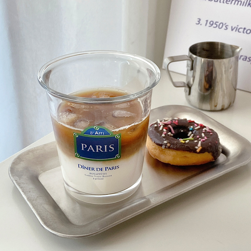 Glass Korean Ins Style Glass Cup Coffee Cold Cup Breakfast Milk Cup Good-looking Paris