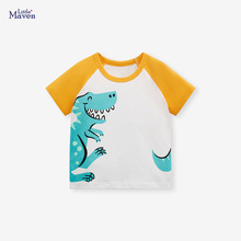 Little maven欧美儿童T恤卡通恐龙儿童上衣纯棉短袖夏季童T恤